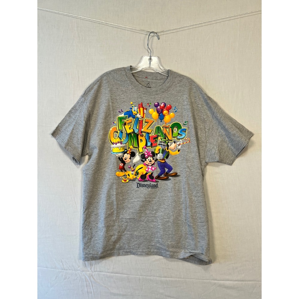 Disneyland Hanes Feliz Cumpleanos Mickey Mouse Birthday Gray T-Shirt XL 3458